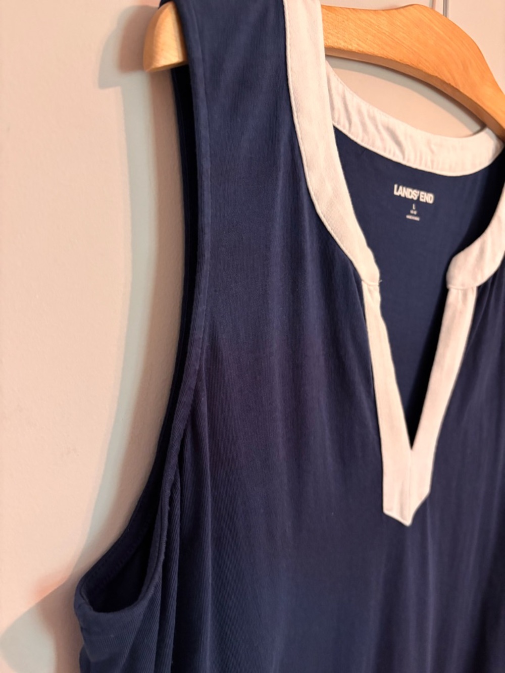 Lands' End Navy Blue Cotton Jersey Notch Neck Dress - Picture 4 of 8